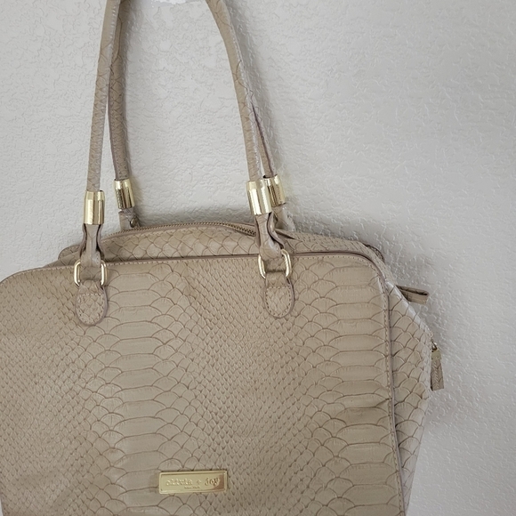 Olivia + Joy Croc Embossed Beige Vegan Shoulder Bag - Picture 3 of 14